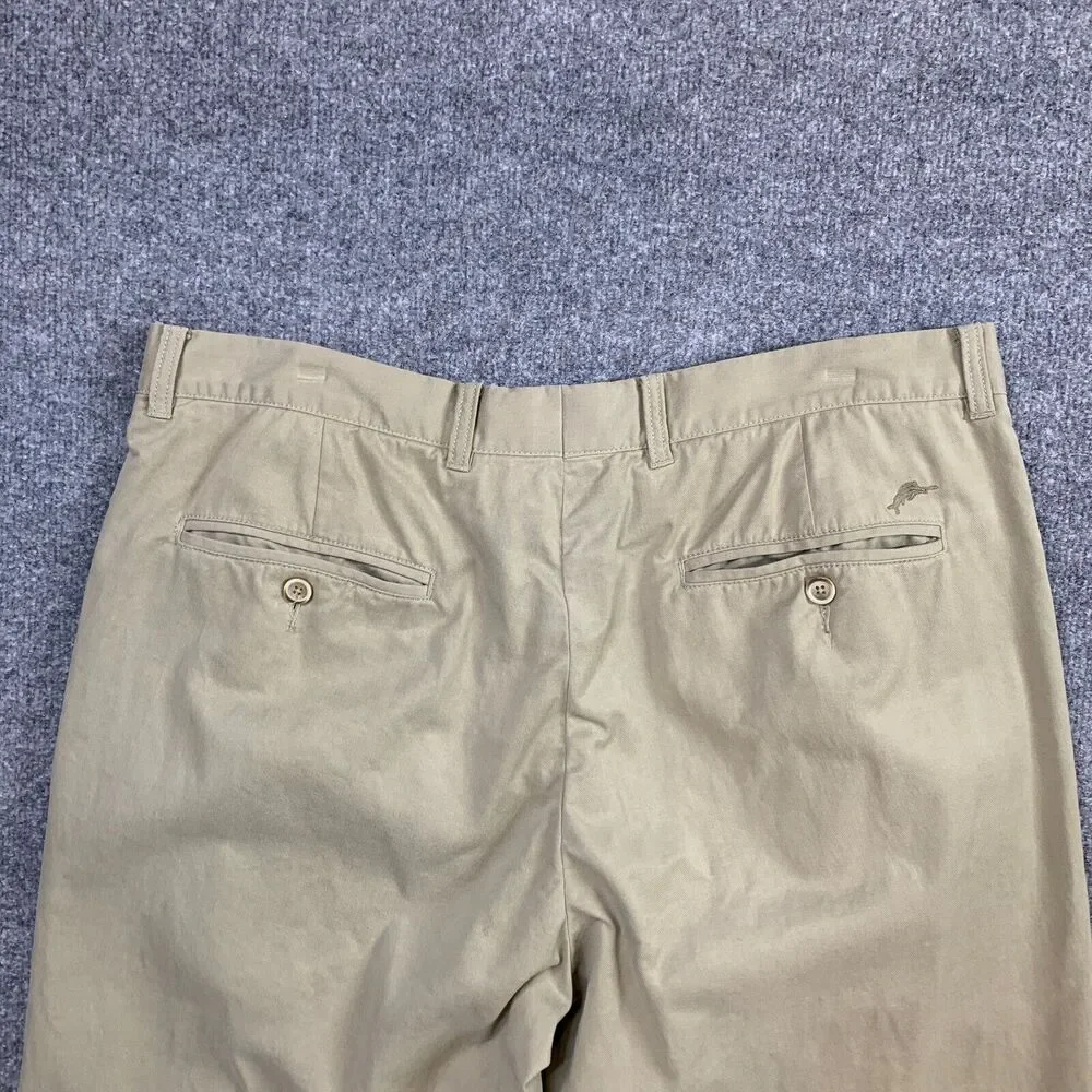Vintage Tommy Bahama Pants Mens 36 Straw Cotton‎ Lyocell Blend Chino Flat Front